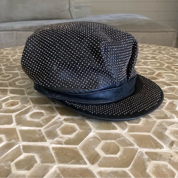 Burberry Accessories Authentic Burberry Studded Leather Newsboy Hat